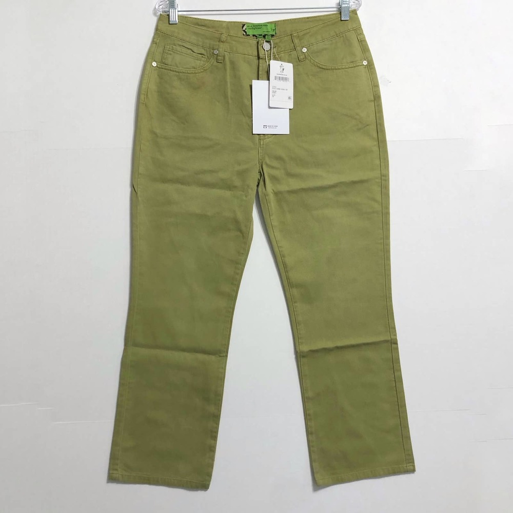 Sandrine Rose x Free People Straight Fit Button Fly Jeans. Sz 29. Khaki Green